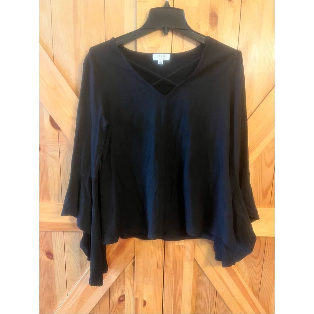 UMGEE long sleeve flare V-neck black blouse size small (3287)
